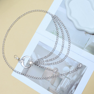 Cadena de cintura de metal con diseño de luna y sol, plata tibetana, múltiples cadenas, cadena decorativa para el cuerpo, para faldas, pantalones, uso diario - Product Image 3