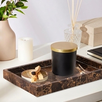 Plateau de salle de bain en marbre, plateau décoratif de luxe en pierre naturelle brun foncé pour parfums, bijoux, table basse