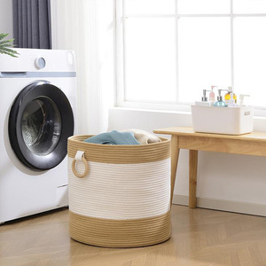 Panier à linge rond en coton tissé nordique, grande capacité, avec poignées, pour le rangement des jouets, blanc gris - Product Image 2