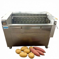 Commerciële borstelwas- en schilmachine, automatische roestvrijstalen groente- en fruitwasser/schiller voor aardappel, wortel, gember