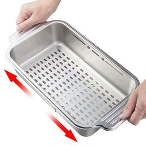 Panier d'égouttage rétractable multifonction moderne en ABS+Silicone+Aluminium pour évier de cuisine, bac à légumes et bols - Product Image 5