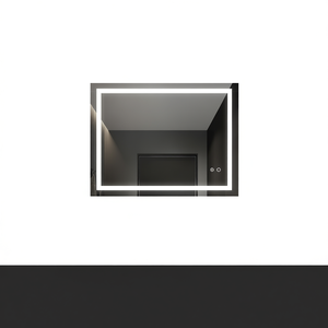 Miroir de salle de bain éclairé par LED 28x36, mural, anti-buée, interrupteur tactile, cadre rectangulaire moderne en aluminium - Product Image 1