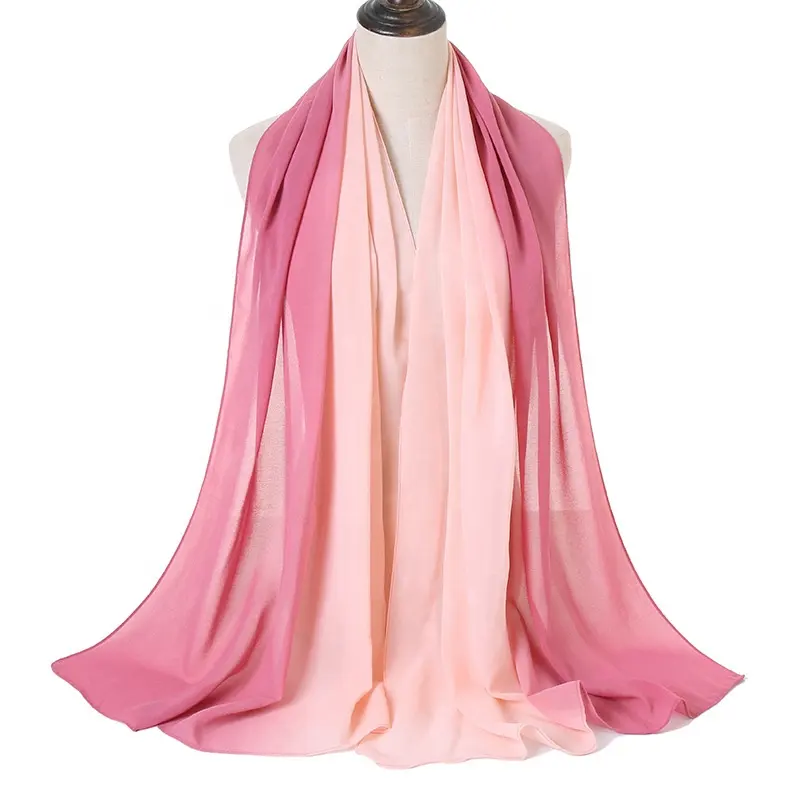 Foulard hijab en mousseline de soie, accessoire de mode, couleur douce et dégradée, vente en gros