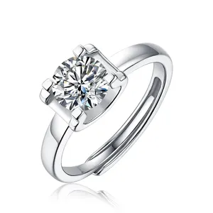 Bagues de fiançailles pour femmes Bagues Halo en argent sterling certifié GRA avec bagues de mariage en moissanite DF VVS plaquées or blanc 18 carats