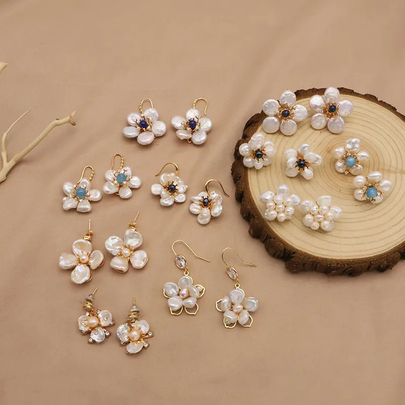 Brincos de prata esterlina 925, brincos com tarraxas de pérola natural do barroco para mulheres, brincos de flores, joias finas de luxo no atacado