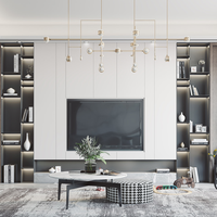 Meuble TV modulaire sans poignée, moderne, en MDF blanc, pour appartement, style Art Déco marron