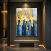 Art mural abstrait bleu or, imprimé, texturé, blocs de couleur, pour salon, bureau, hôtel, intérieurs contemporains