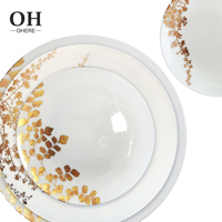 Ensemble Vaisselle de Luxe en Porcelaine Dorée Décor Feuilles Set de Table pour Mariage Vaisselle pour Événements & Location
