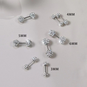 Boucles d'oreilles double face entièrement serties de diamants pour femmes, en acier inoxydable, forme boule, sertissage à griffes, bijoux de mode pour soirée - Product Image 4