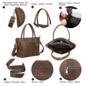 Sac fourre-tout unisexe pour ordinateur portable 14 pouces, pour femmes et hommes, en cuir Crazy Horse, avec bandoulière amovible, grande capacité - Product Image 6