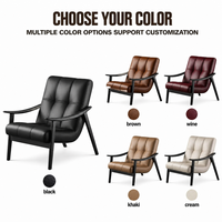 Italienischer Fynn Einzel-Leder-Loungesessel Massivholzbeine Designer-Stil Sessel Retro Modern Wohnzimmer-Sitzgelegenheit