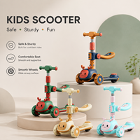 Skuter Anak 3-in-1 dengan Kursi, Tinggi Dapat Disesuaikan, Warna Dapat Dipilih, Desain Kartun, Plastik PP, Tiga Roda, Aman, Kokoh, Mainan Tunggang, Bersertifikat CCC