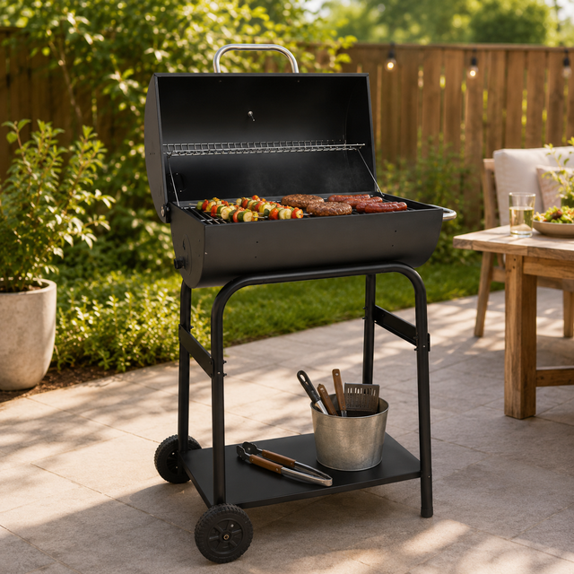 SEJR Classic Black Charcoal Barrel Smoker BBQ Grill 82*70*127cm