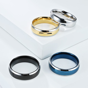 Minimalist Two Tone <b>Titanium</b> Steel <b>Ring</b> With Glossy Finish Unisex Fashion Engagement Jewelry In Steel Gold <b>Black</b> Blue Colors - Product Image 1