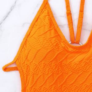 Maillot de bain deux pièces personnalisé par le fabricant, couleur unie, tissu brillant, Spandex/Polyester, séchage rapide, soutien-gorge push-up, string en V, asymétrique à une épaule - Product Image 2