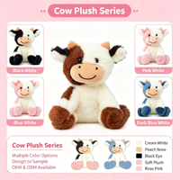 Peluche de vache mignonne et kawaii avec visage brodé, tissu ultra doux, poupée mascotte en peluche pour cadeau d'anniversaire, vente en gros