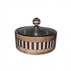 Olla de madera de diseño para servir comida caliente con tapa de vidrio, cacerola redonda, plato aislante para uso en restaurantes - Product Image 1