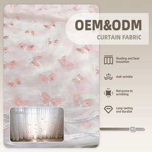 ColorsTex ODM OEM Vente en gros <span class=keywords><strong>Tissu</strong></span> de rideau en tulle transparent brodé rose pour la décoration intérieure de chambre à coucher en rouleau - Product Image 1