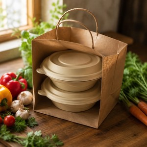 Conteneur alimentaire jetable en amidon de maïs respectueux de l'environnement avec couvercle, boîte à repas compostable pour la restauration, vente en gros - Product Image 4