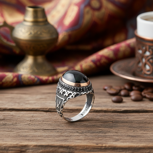 Oval Onyx Stone Tugra Design Ottoman <b>Men's</b> <b>Ring</b> Turkish Handmade Wholesale Authentic Silver <b>Men</b> <b>Ring</b> - Product Image 3