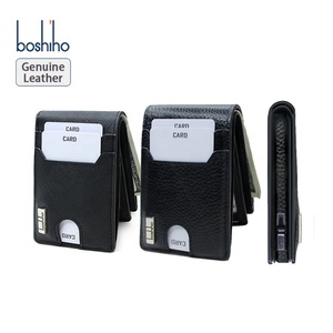 Custom Logo Genuine Leather <b>Wallet</b> for Men RFID Blocking Automatic Pop up Aluminum Metal Credit Card Holder With Coin Pocket - Product Image 1