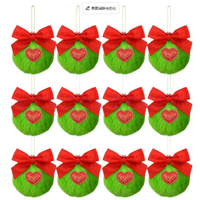 Boule de Noël verte moelleuse, ornement suspendu, accessoire elfe vert fluorescent, nœud en peluche, pompon en fausse fourrure de lapin, décoration d'arbre