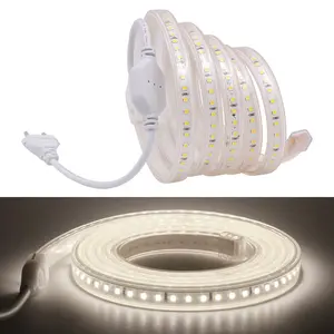 3014 Led Strip AC220 V 120Leds/M IP67 Tahan Air Luar Ruangan Taman Tali Pita Cahaya Putih/Putih Hangat + EU Steker Listrik