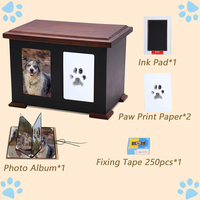Urne funéraire en bois pour animaux de compagnie avec cadre photo, kit d'empreintes de pattes DIY et compartiment pour collier, boîte à cendres commémorative pour chiens et chats
