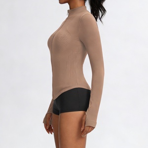 Custom Your Logo Women's Seamless Full-Zip Yoga - Slim Fit Thumb Hole Activewear Top <b>Cycling</b> & Fitness Wear Fashion - Product Image 6