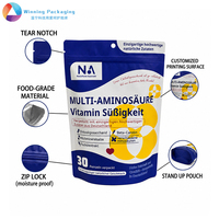 Sachet refermable personnalisé écologique de qualité alimentaire imprimé en héliogravure pour l'emballage de poudre de suppléments vitaminiques