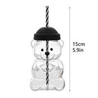 Bouteille en verre Ours de dessin animé avec paille 20oz, Bouteille de boisson pour lait et café glacé, Résistante à la chaleur, Mug Ours en verre Édition limitée