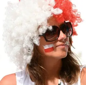 WK 2022 bendera nasional Polandia wig warna polishsupporter sintetis wig Afro