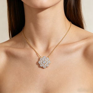 Collier pendentif chaîne à maillons pour femme Hengdian en laiton plaqué or 18 carats avec grappe de fleurs et zircon AAA, vente en gros - Product Image 2