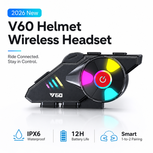 Motorcycle 5.3 Helmet Communication <strong>Headset</strong> IPX6 25H Talk RGB Light AI Voice Dual Phone 40mm Speaker 500mAh - Product Image 4