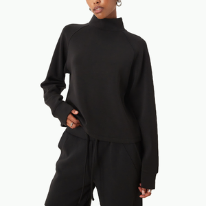<b>Women</b> <b>Black</b> Mock Neck Sweatshirt Set Drop Shoulder Raglan Drawstring Wide Leg <b>Pants</b> Athleisure Lounge Tracksuit Custom Bulk - Product Image 4