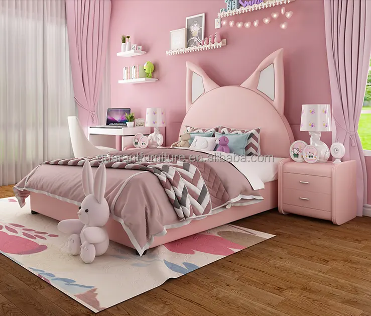 Moderne Kingsize Roze Kinderen Bed Lederen Bed Roze Prinses Bed