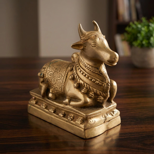 Handmade Indian Golden Brass Shiva Nandi <b>Statue</b> Rustproof Premium Quality Home Decoration - Product Image 3