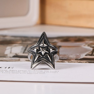 Bague Punk rétro en acier titane pour hommes, bague à cinq branches en forme d'étoile, bijoux décontractés SA945 - Product Image 3