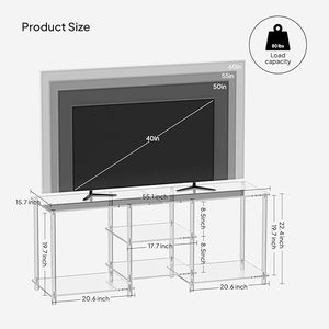 Mesa de consola central de entretenimiento transparente de 3 niveles acrílica de 55 pulgadas, estantes de almacenamiento abiertos, soporte de TV de 55,1 ''L X 15,7' 'W X 22,4 ''H para - Product Image 2