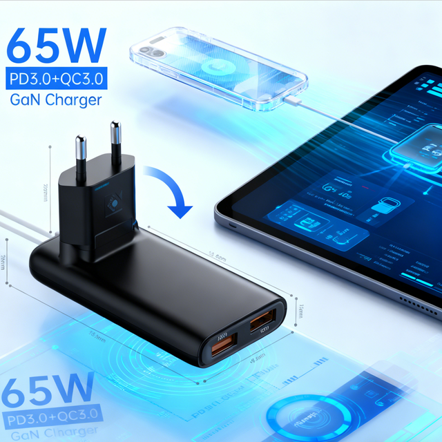 Tommox Foldable USB-C PD 3.0 65W Fast Charger for Smartphone/Tablet/Laptop-Electric Universal Adapter
