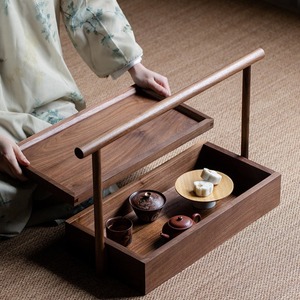 <b>Black</b> Walnut Wood Storage <b>Box</b> Rectangle Lidded Carrying Handle <b>Box</b> Chinese Retro Style Pastry Container Handheld Storage <b>Box</b> - Product Image 2