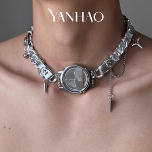 Steampunk Schedule <span class=keywords><strong>Plate</strong></span>, Metall Leder halsband, personal isierte Y2k Girl Halskette, Halskette - Product Image 1