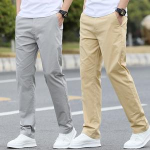 <b>Men's</b> High Work <b>Casual</b> Pants Mid <b>Waist</b> <b>Elastic</b> Straight 100% Cotton Breathable Lightweight <b>Trousers</b> Drawstring Closure - Product Image 1