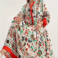 Abaya de printemps islamique fleur élégante longue Robe ample à manches longues col en v Robe musulmane moyen-orient arabe femmes Robe