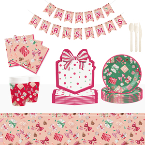 DAMAI Christmas Gift Box Themed Party Disposable Paper Plates and Cups for Christmas Party Supplies - Product Image 1