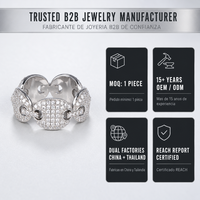 Bague élégante en laiton avec design multi-liens en chaîne et incrustation rainurée, style Hip Hop Iced, plaquée or 14K, sertie de zircons cubiques