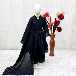 Girls <b>Black</b> Modest Anarkali Lehenga Dupatta Set Kids <b>Floor</b> <b>Length</b> Traditional <b>Dress</b> - Product Image 1
