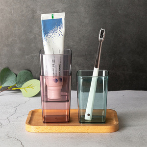 Vaso transparente para enjuague bucal, soporte multifuncional de plástico para cepillos de dientes, 301-400ml, color sólido para higiene bucal - Product Image 2