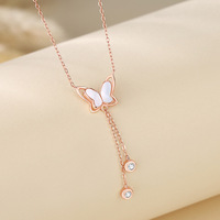Collier Papillon en Argent 925 pour Femme, Style Été, avec Nacre et Pendentif Goutte, Idéal pour Fiançailles, Mariage, Cadeau pour Mère, Chaîne de Clavicule Tendance
