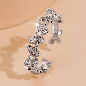 Manufacturer Direct Sale Round Cut Vvs1 Gra Moissanite Jewelry Minimal 14k Gold Filled Open <b>Adjustable</b> <b>Rings</b> White Butterfly - Product Image 3